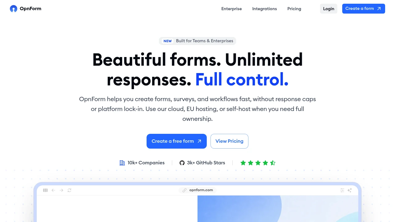 Screenshot of OpnForm website