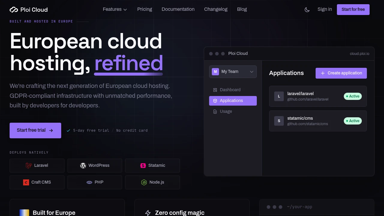 Screenshot of Ploi Cloud website