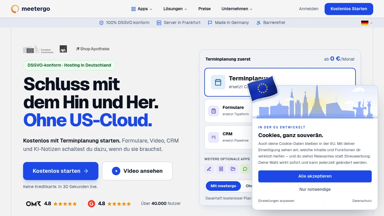 Screenshot of meetergo website