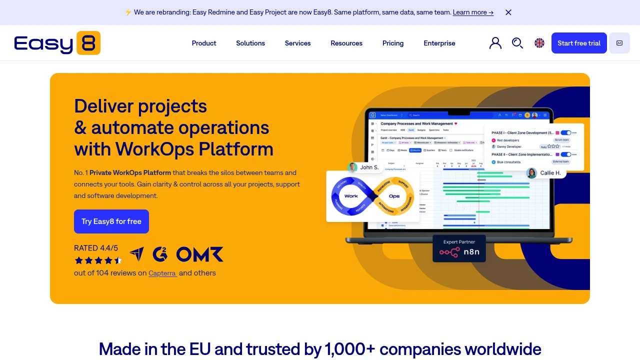 Screenshot of Easy8 (previously Easy Redmine) website