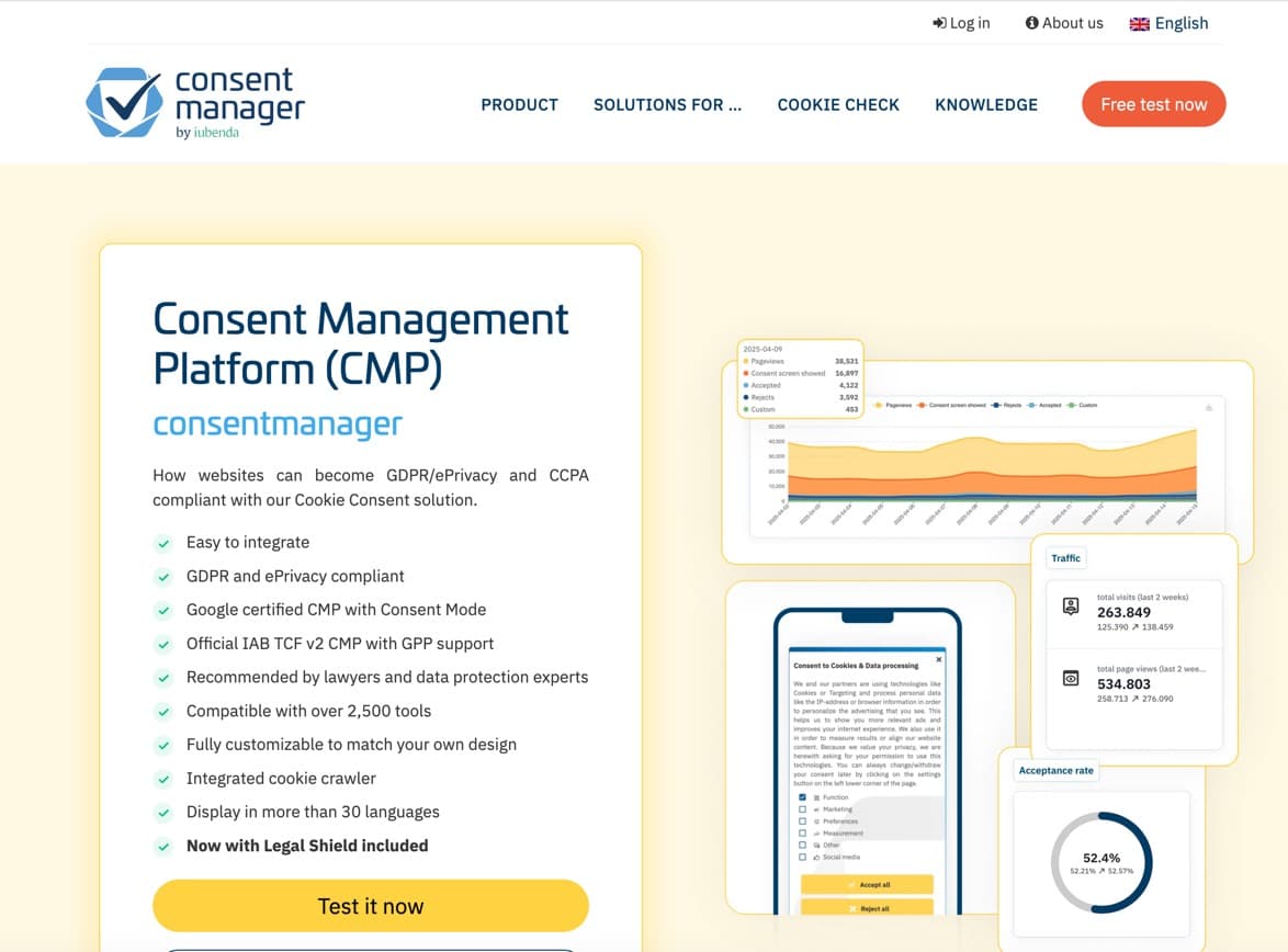 Screenshot of consentmanager website