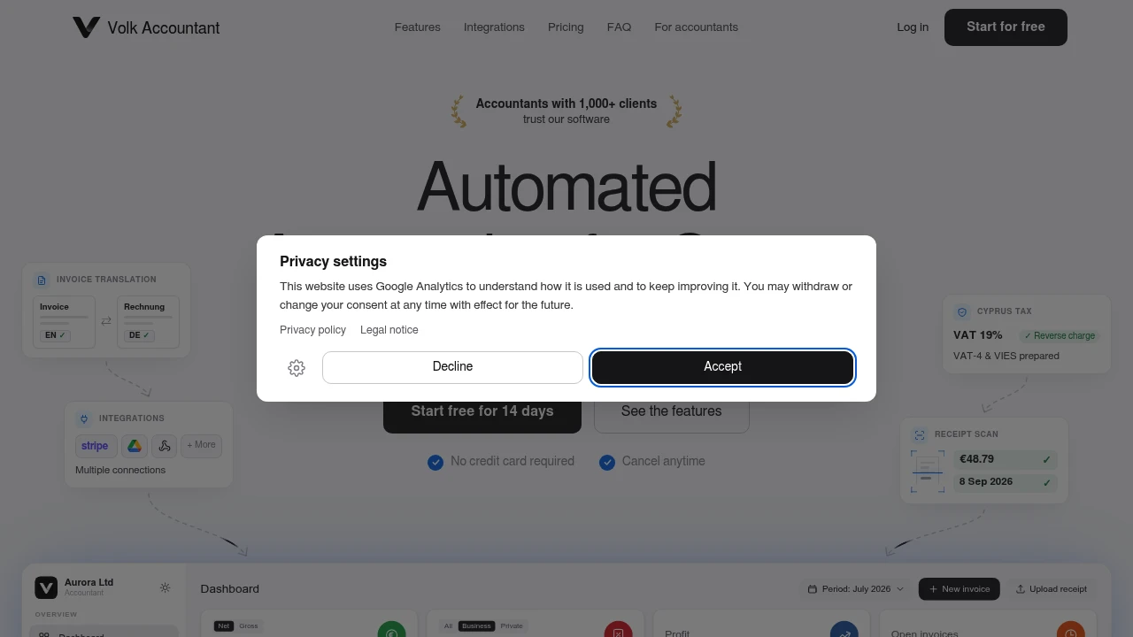 Screenshot of Volk Accountant website
