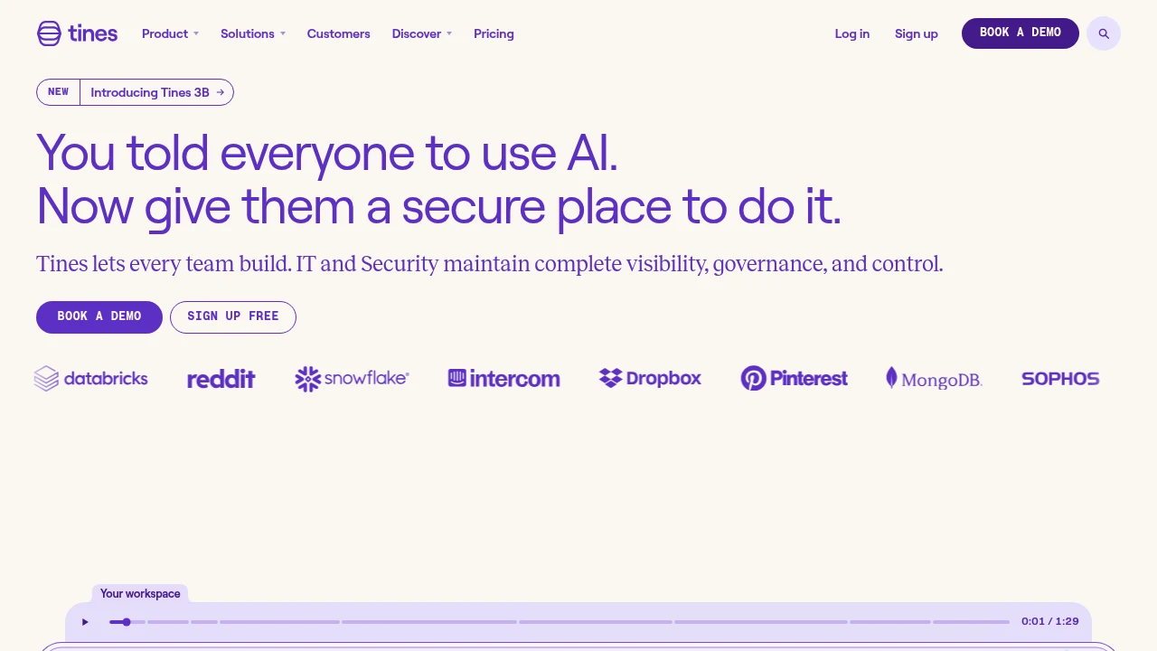 Screenshot of Tines website