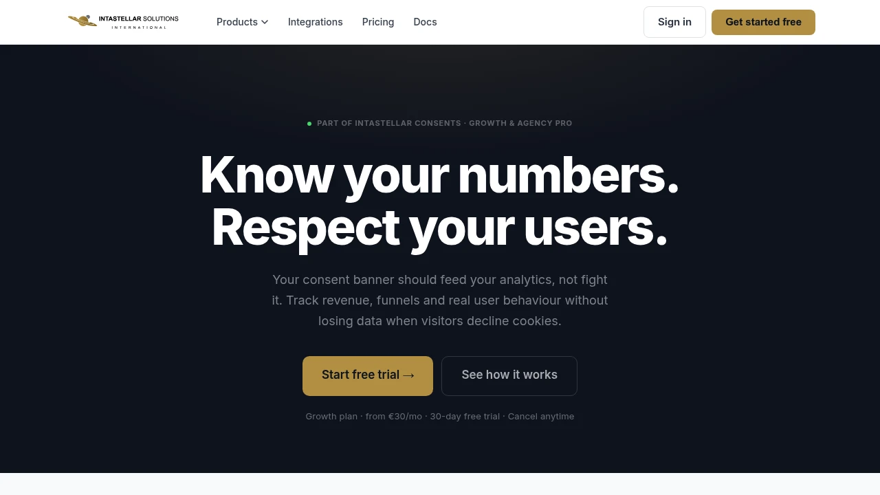Screenshot of Intastellar Analytics website