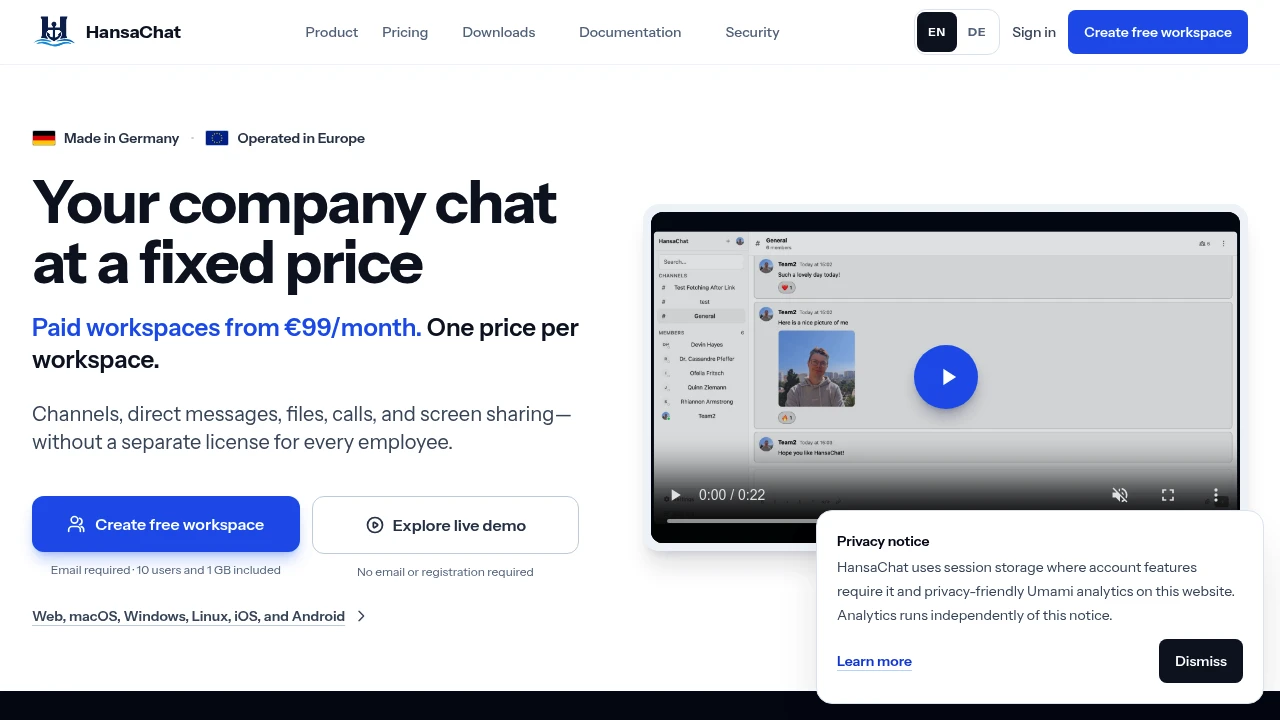 Screenshot of HansaChat website