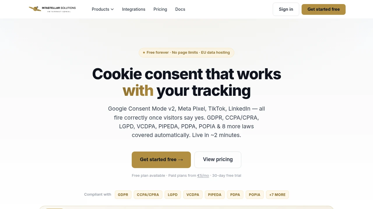 Screenshot of Intastellar Consents website