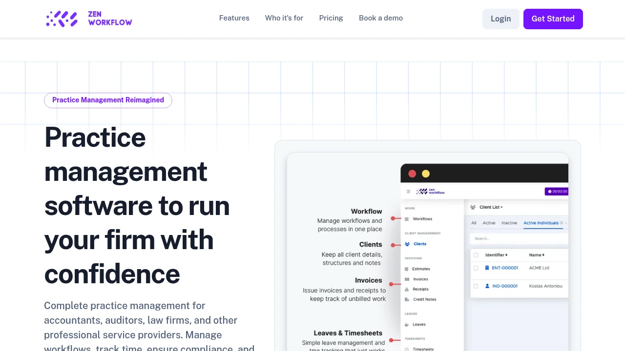 Screenshot of ZenWorkflow website