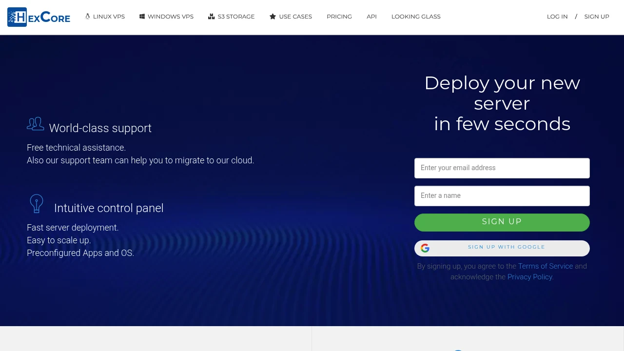 Screenshot of HexCore website