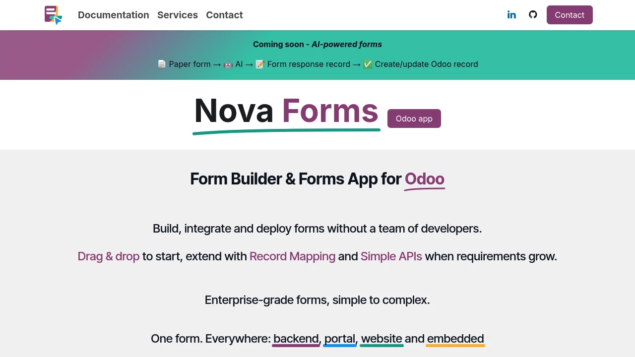 Screenshot of Nova Forms website