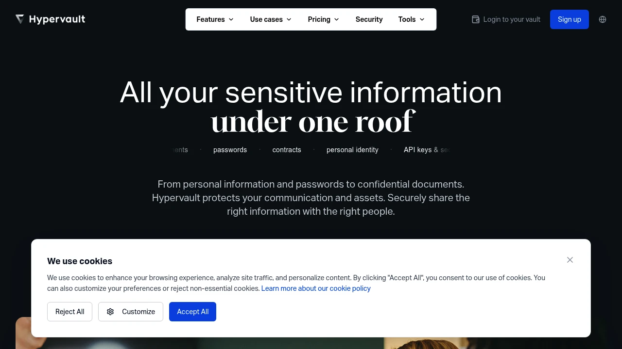Screenshot of Hypervault website