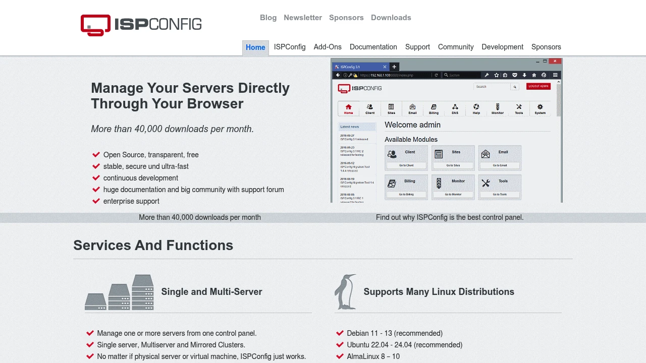 Screenshot of ISPConfig website