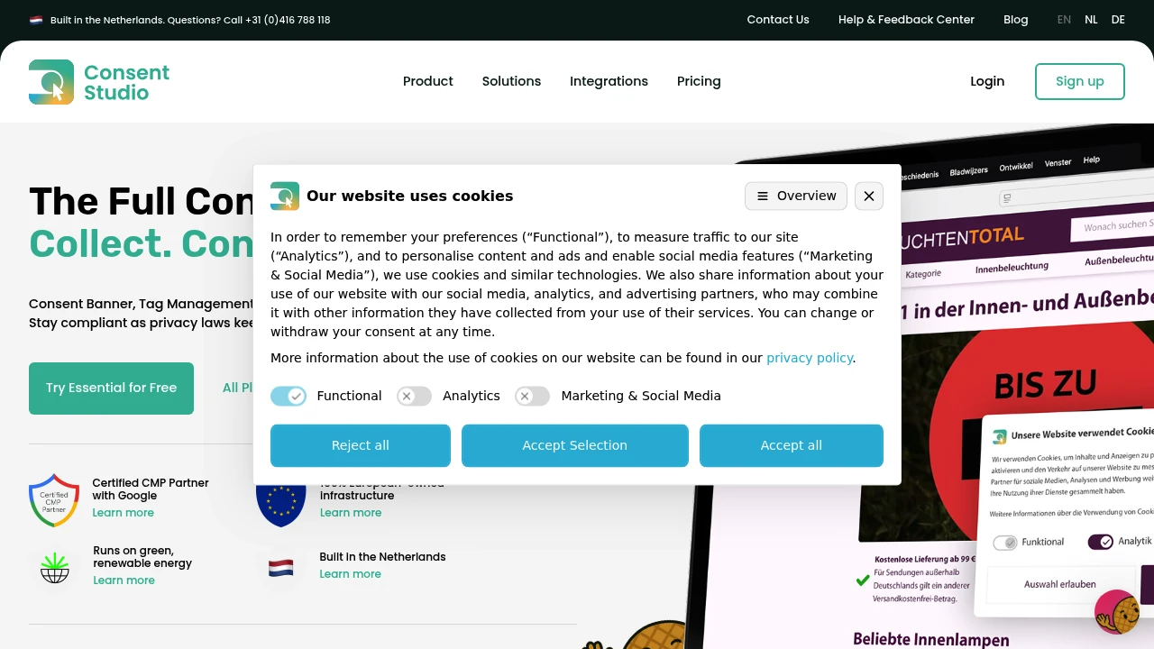 Screenshot of Consent Studio website
