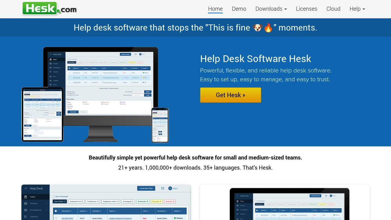 Screenshot of Hesk website