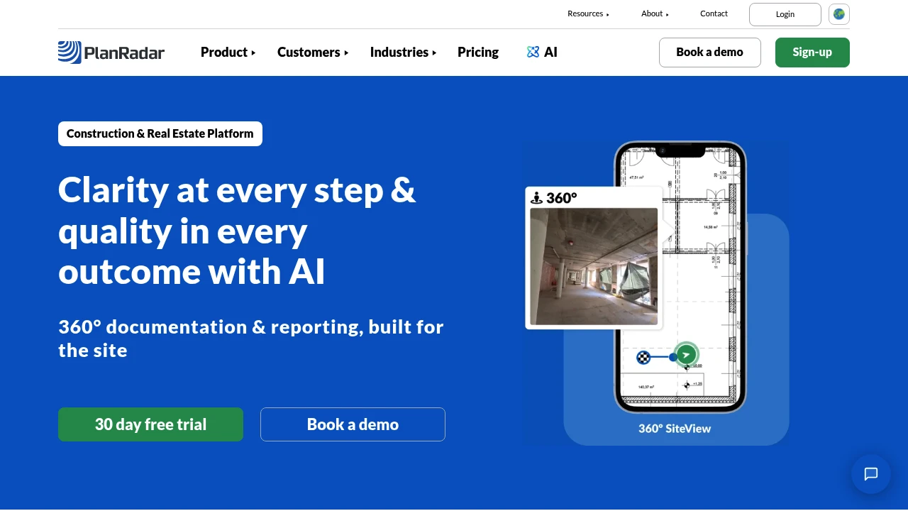 Screenshot of PlanRadar website
