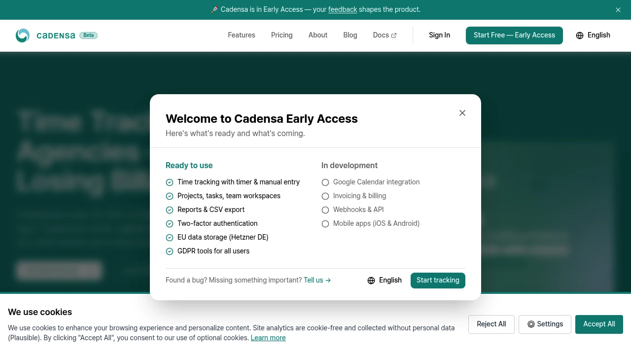 Screenshot of Cadensa website