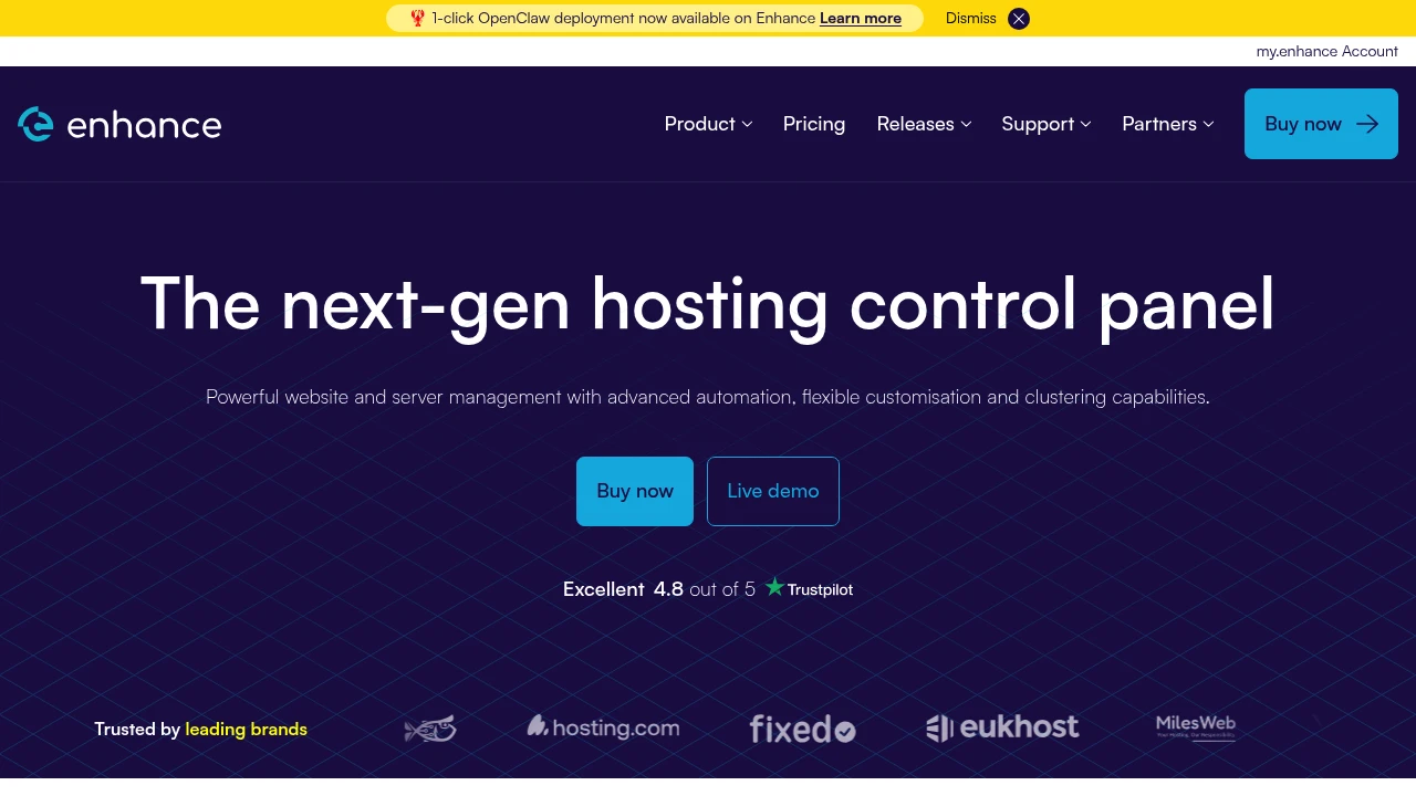 Screenshot of Enhance website