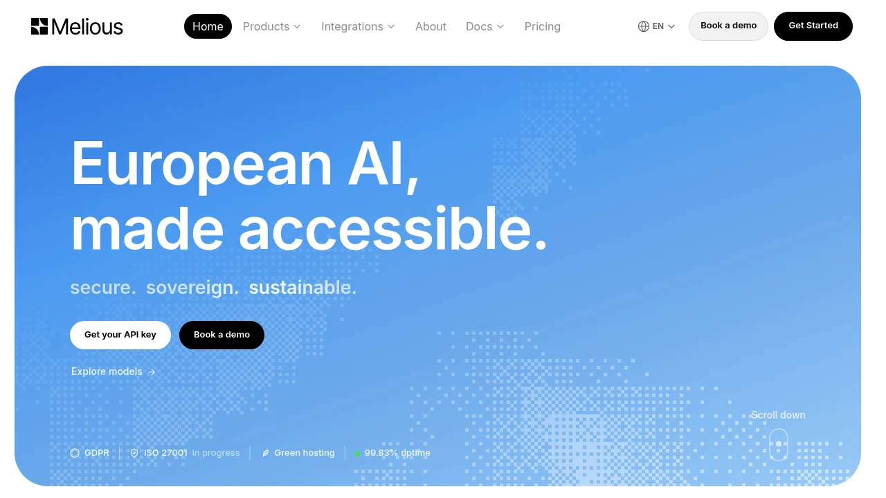 Screenshot of Melious AI website