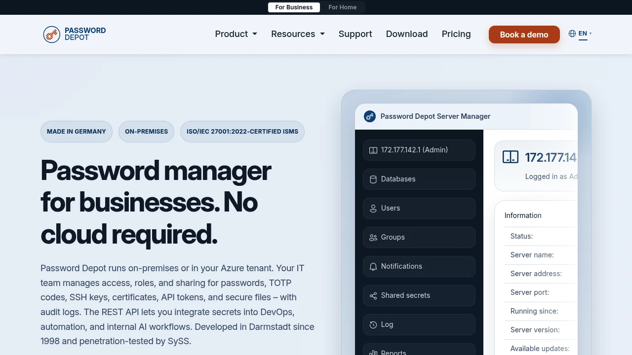 Screenshot of Password Depot website