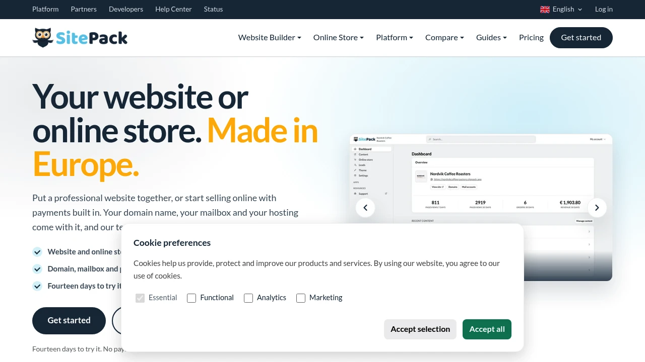 Screenshot of SitePack website